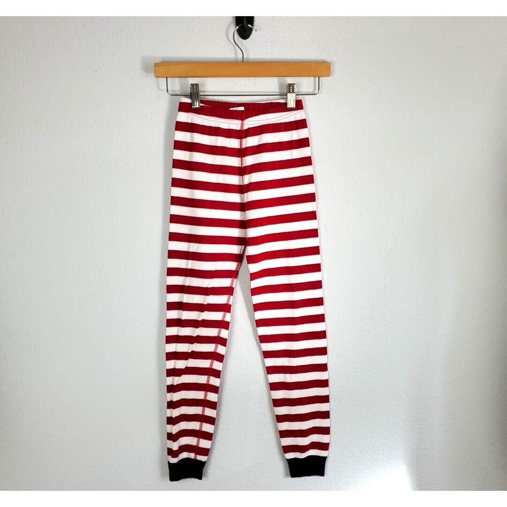 Hanna Andersson Pajama Set Kid 140 US 10 Holiday Deer Long John Red White Stripe - Picture 7 of 14